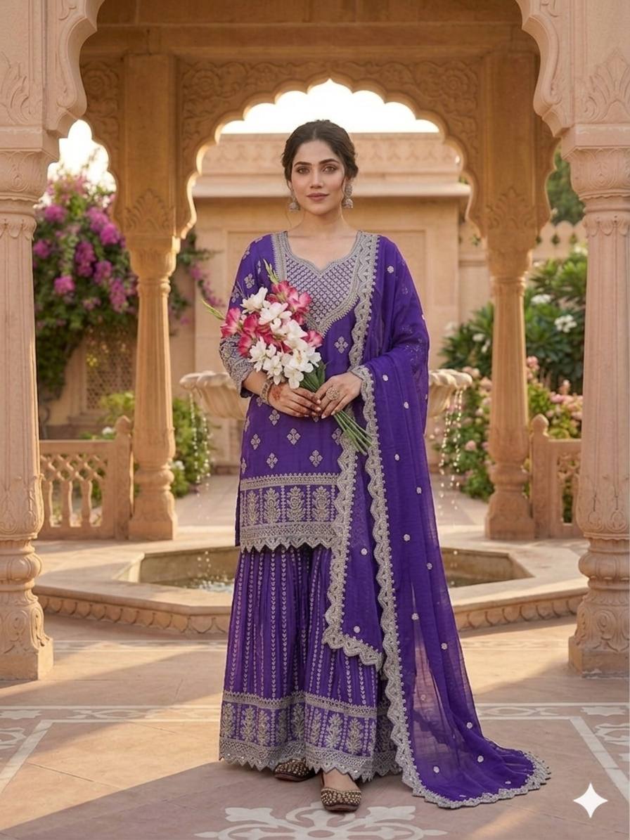 Regal Violet Heritage Embroidered Couture